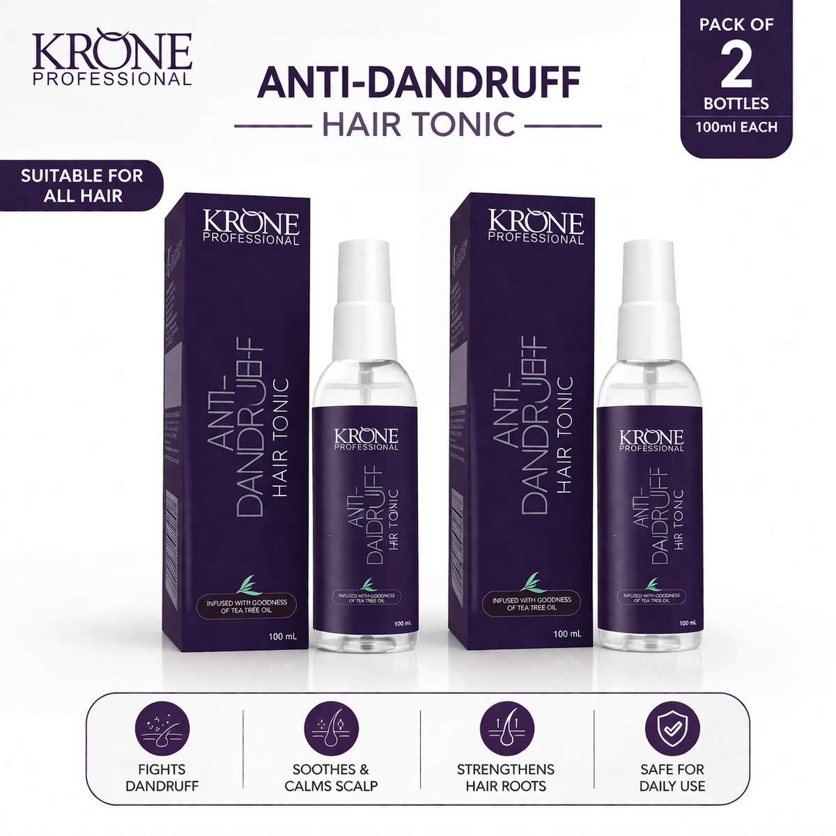 Krone Professional Anti Dandruff Hair Tonic For Flake-Free & Healthy Scalp 100ml