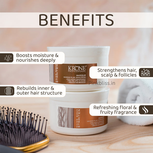 Krone Professional Shine Bond Straightening Plex Hair Masque For Damaged, Frizzy & Chemically Treated Hair 500ml