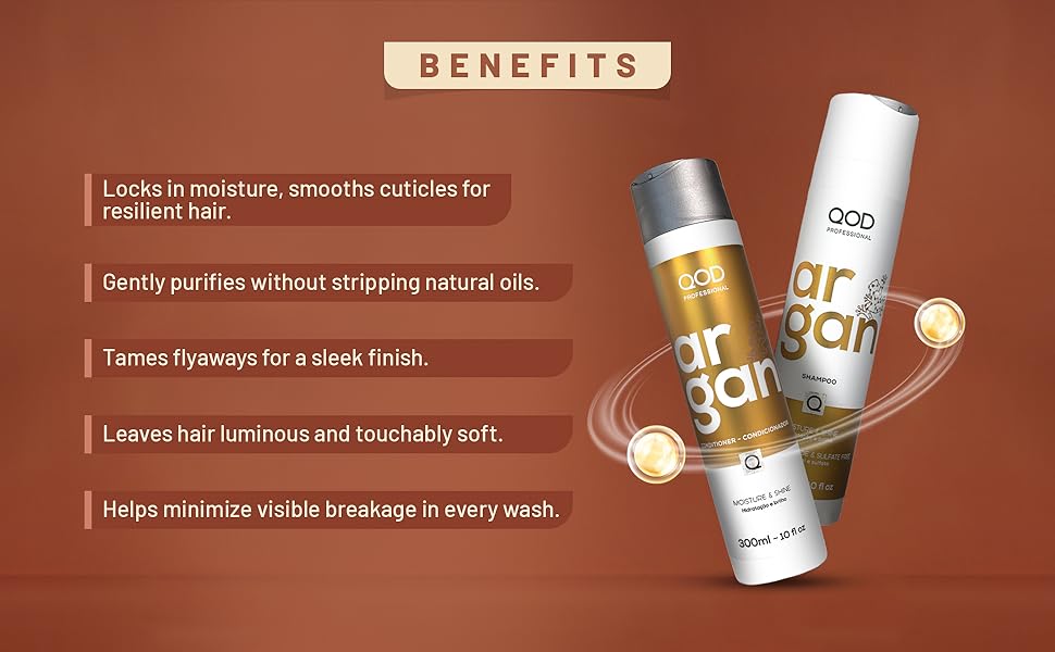 QOD Professional Argan Shampoo and Conditioner 300ml | Sulphate free | Sodium Chloride free
