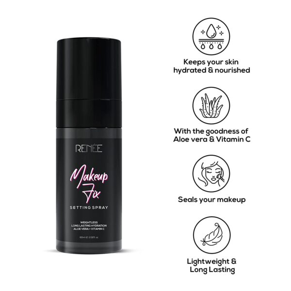RENEE Makeup Fix Setting Spray Settling In Fine Lines Pores Prevents Cracks Long Lasting Weightless Non greasy Infused with Aloevera Niacinamide 60ml 3