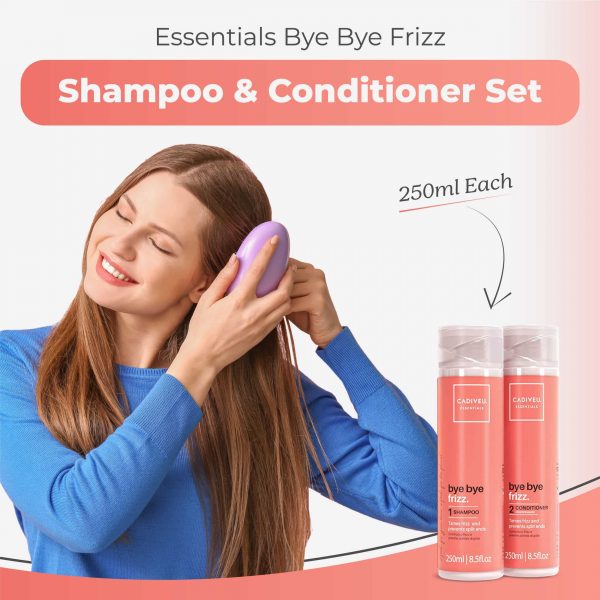 CADIVEU Bye Bye Frizz Shampoo and Conditioner 250ml Comb