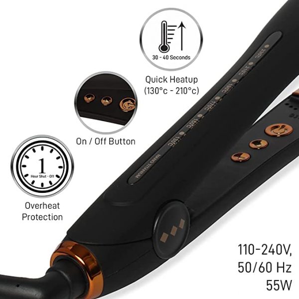 IKONIC GLEAM HAIR STRAIGHTENER WITH SUPER SLIM 1 INCH ROSE GOLD PLATES FOR LONGER