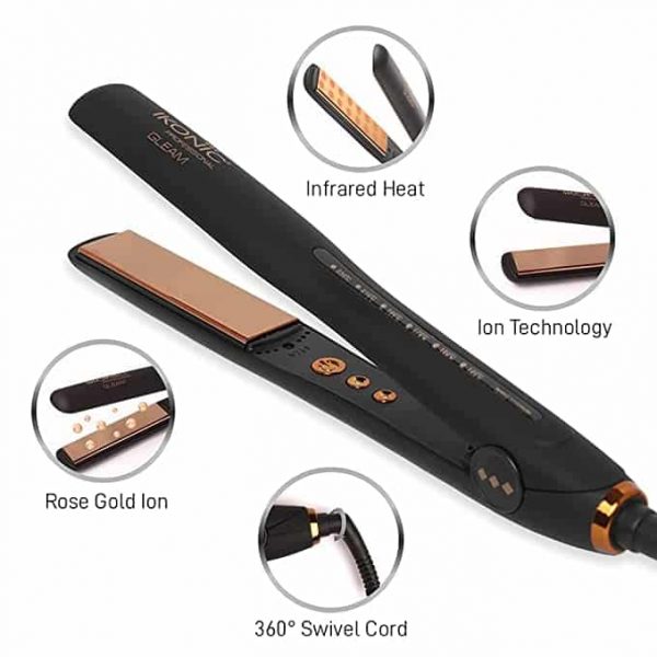 IKONIC GLEAM HAIR STRAIGHTENER WITH SUPER SLIM 1 INCH ROSE GOLD PLATES FOR LONGER THICKER