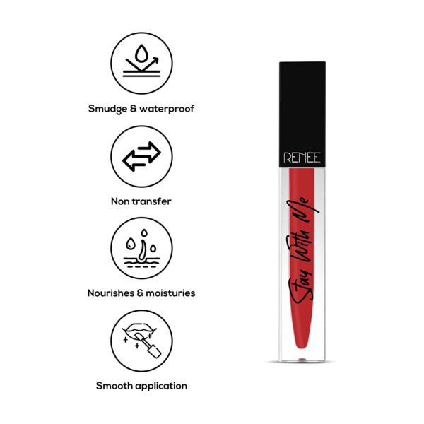 RENEE Stay With Me Matte Liquid Lipstick Rage Of Red 5ml 1