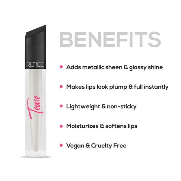 RENEE Tease Metallic Clear Lip Gloss with Plumping Effect Long Lasting Hydration Moisturization 5ml 8