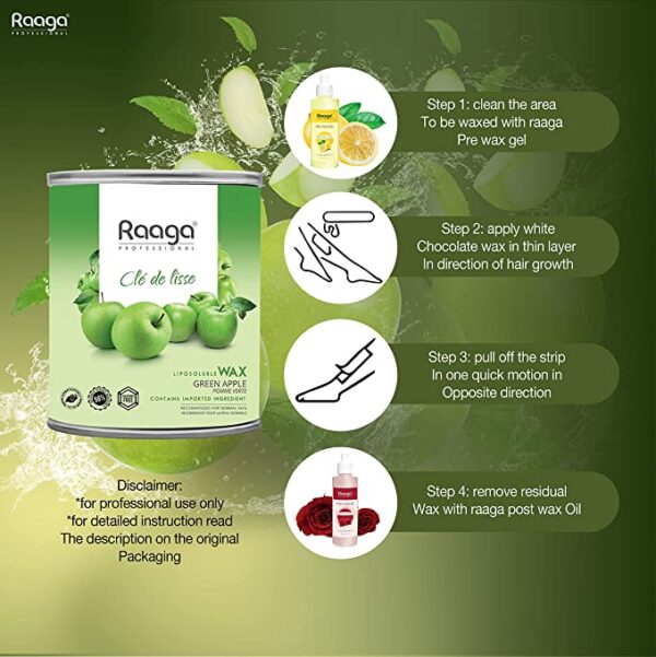 Raaga Professional Liposoluble Body Wax for Smooth Hair Removal Green Apple For Skin Types 800 ml