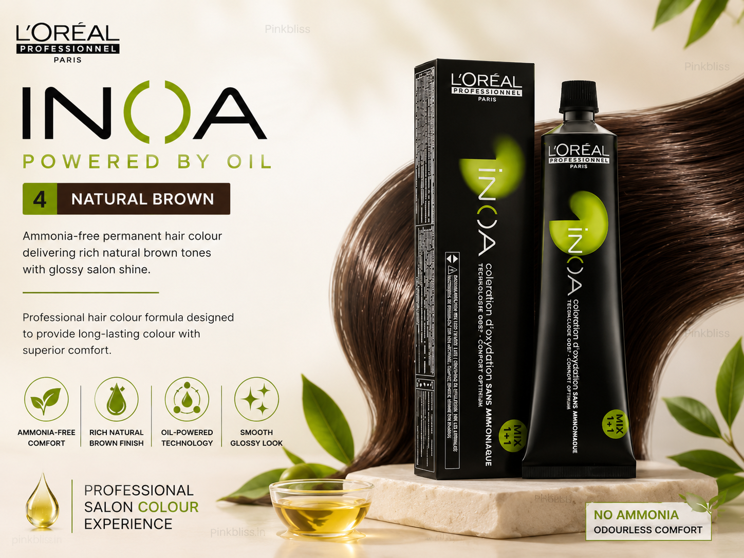 L’oreal Professionnel INOA Ammonia-free Permanent Hair Color – 4 (Natural Brown)
