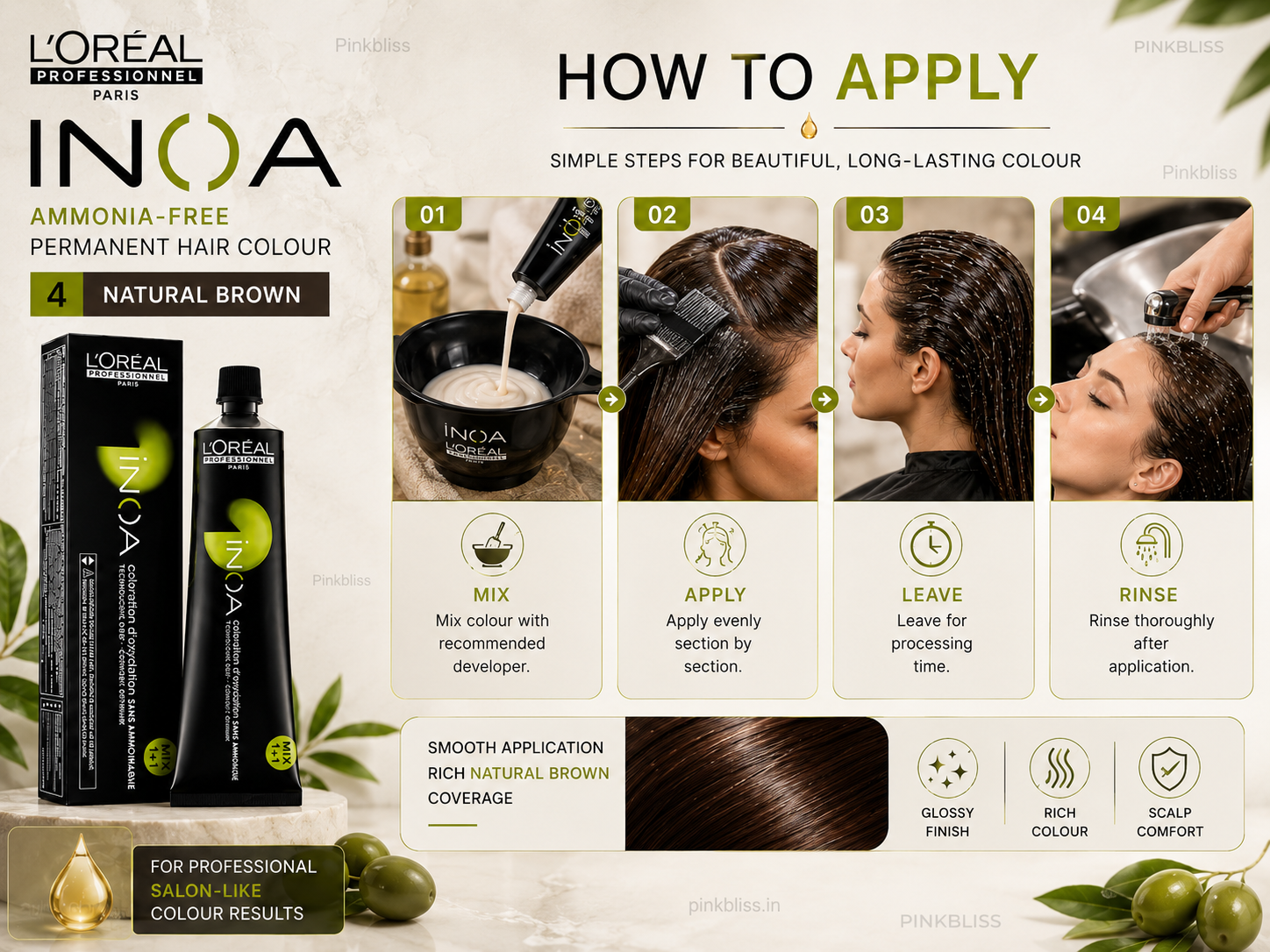L’oreal Professionnel INOA Ammonia-free Permanent Hair Color – 4 (Natural Brown)