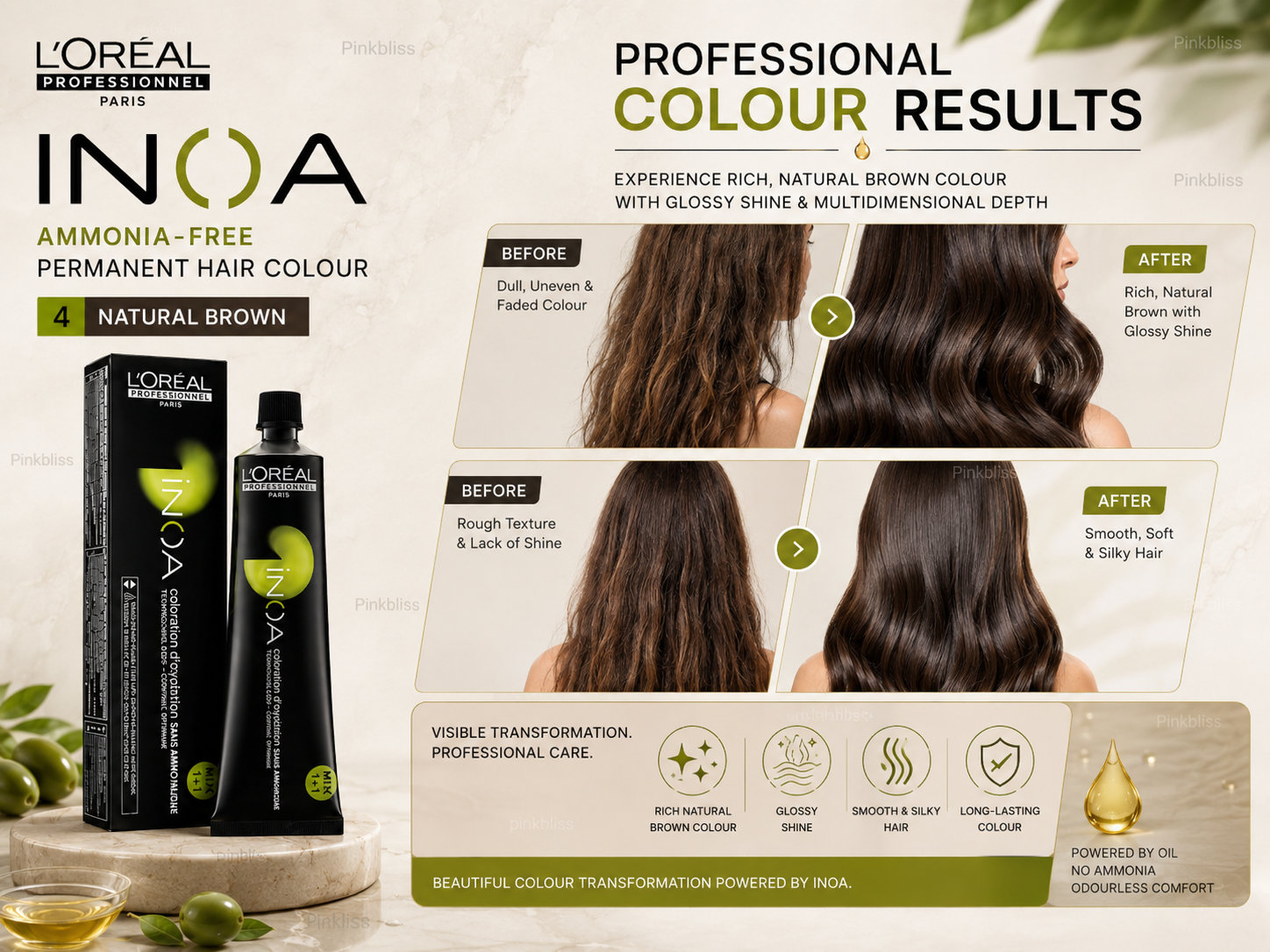 L’oreal Professionnel INOA Ammonia-free Permanent Hair Color – 4 (Natural Brown)