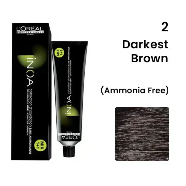 Loreal Professionnel Paris INOA Ammonia free Permanent Hair Color 2 Darkest Brown