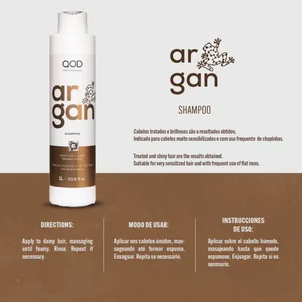 QOD Professional Argan Moisture and Shine Shampoo 1000ml - Image 2