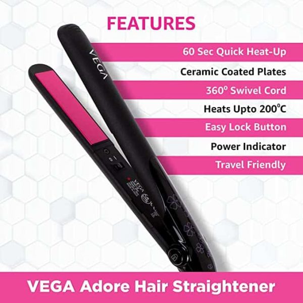 VEGA Adore Hair Straightener with Ceramic Coated Plates Quick Heat Up VHSH 18 Color May Var