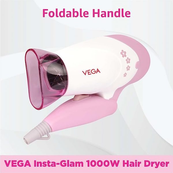 VEGA Insta Glam Foldable 1000 Watts Hair Dryer With 2 Heat Speed Settings VHDH 20 1