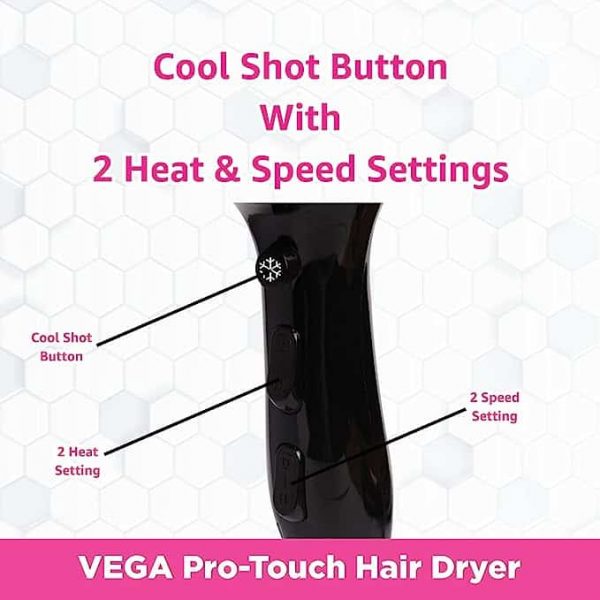 VEGA Pro Touch 1800 2000 Watts Professional Hair Dryer with 2 Detachable Nozzles VHDP 022