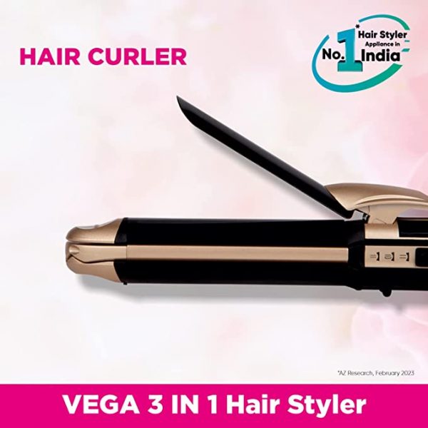 Vega 3 in 1 Hair Styler Hair Styler Appliance Hair Straightener Curler Crimper VHSCC 01 Black