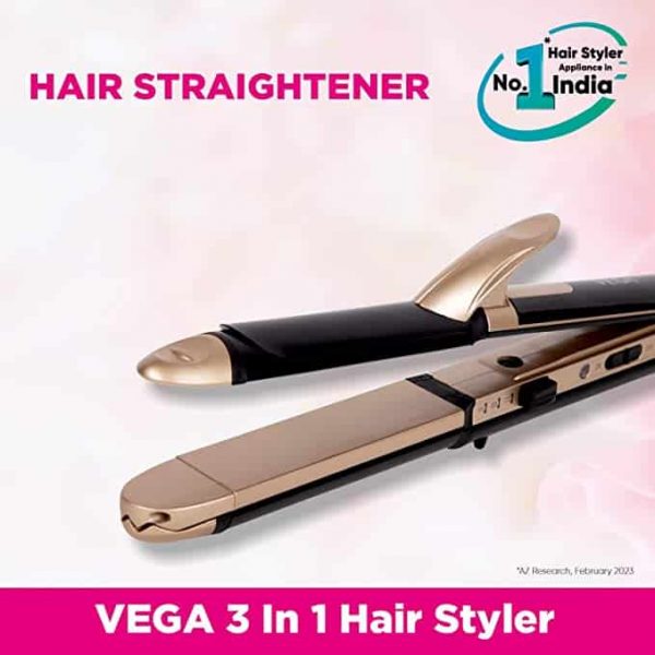 Vega 3 in 1 Hair Styler Indias No.1 Hair Styler Hair Straightener Curler Crimper VHSCC 01 Black