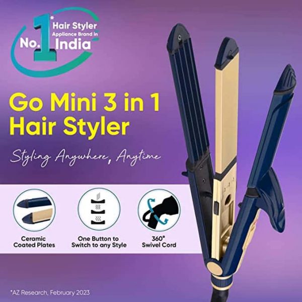 Vega Mini 3 in 1 Hair Styler For Women Indias No. Hair Styler Appliance Brand Mini Hair Straightener Crimper Curler for Women VHSCC 06