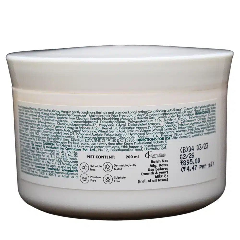 Krone Professional Proboto-X Keratin Cleanser And Nourishing masque Combo 200ml (Sulphate-Free) - Image 3
