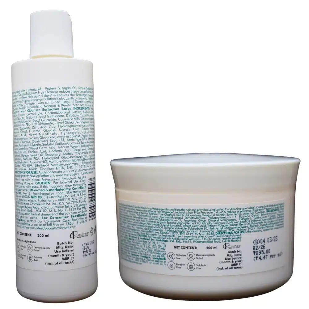 Krone Professional Proboto-X Keratin Cleanser And Nourishing masque Combo 200ml (Sulphate-Free) - Image 2