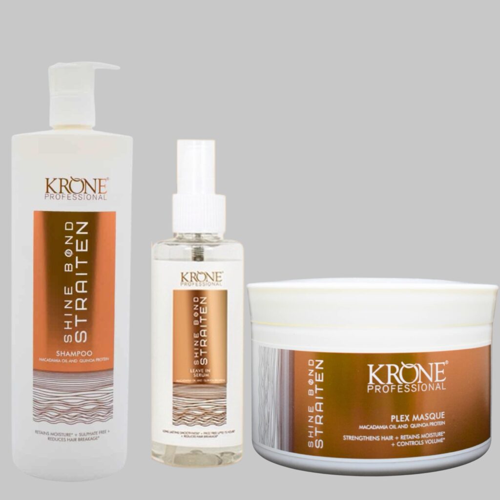 Krone Professional Shine Bond Straiten Sulfate free Shampoo mask 200ml Each & Serum 100ml