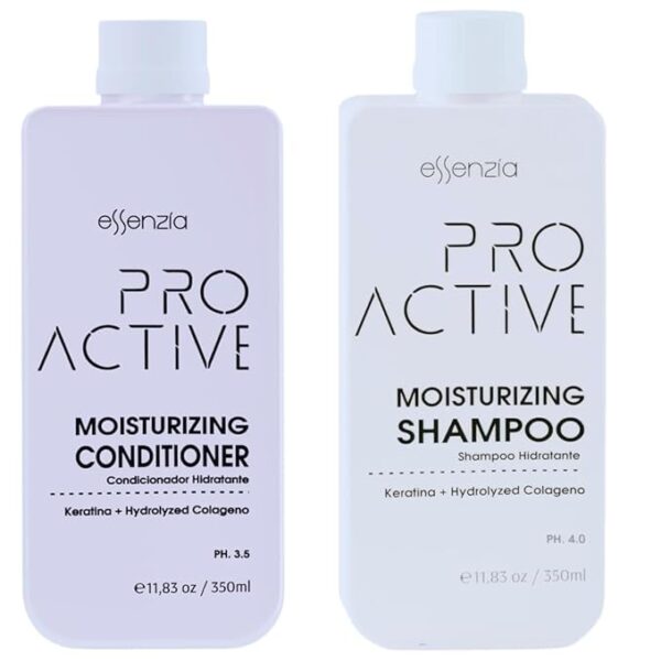 Essenzia Pro Active Moisturizing Keratina and Hydrolyzed Colageno Shampoo 350ml Conditioner 350ml1