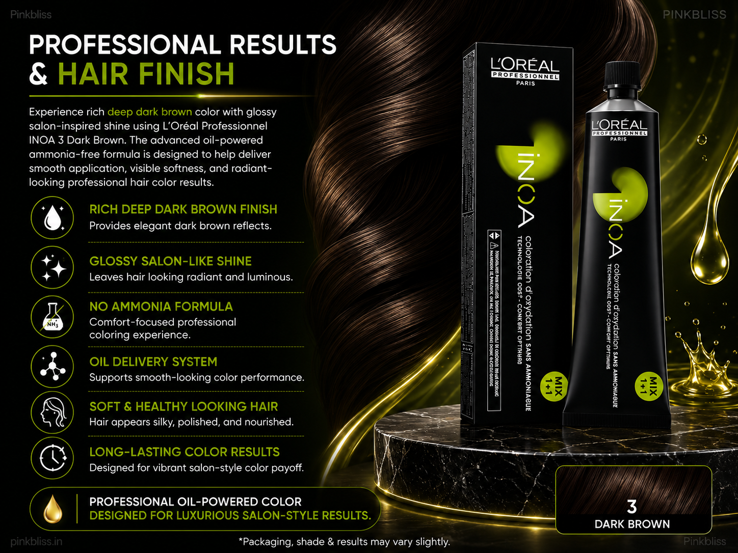 L’oreal Professionnel Paris INOA Ammonia-free Permanent Hair Color – 3 (Dark Brown)