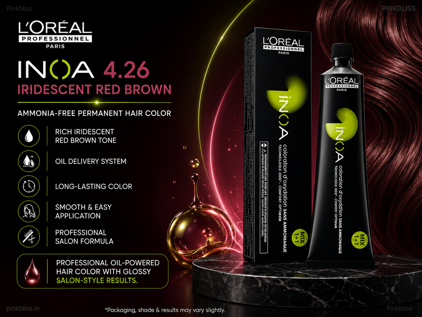 L’oreal Professionnel Paris INOA Ammonia-free Permanent Hair Color – 4.26 (Iridescent Red Brown)