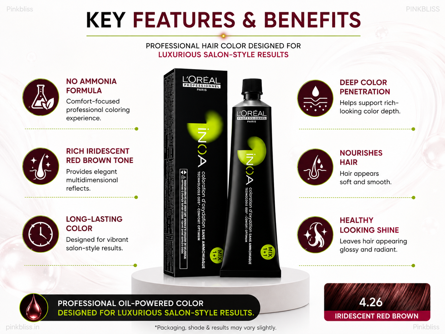 L’oreal Professionnel Paris INOA Ammonia-free Permanent Hair Color – 4.26 (Iridescent Red Brown)