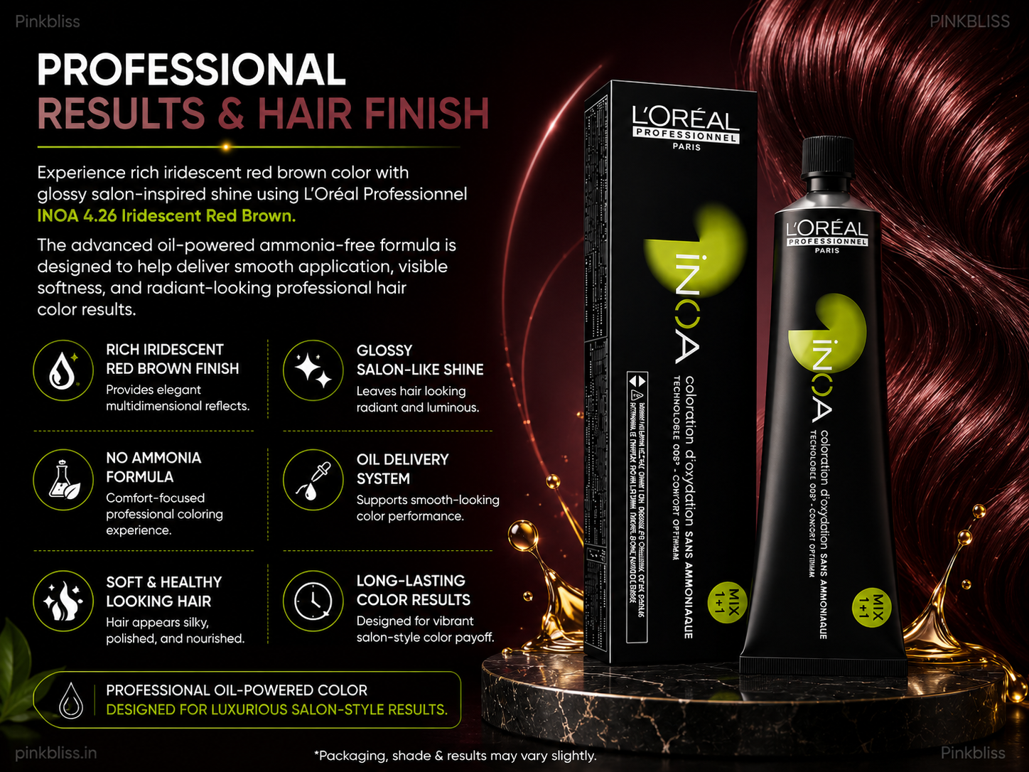 L’oreal Professionnel Paris INOA Ammonia-free Permanent Hair Color – 4.26 (Iridescent Red Brown)