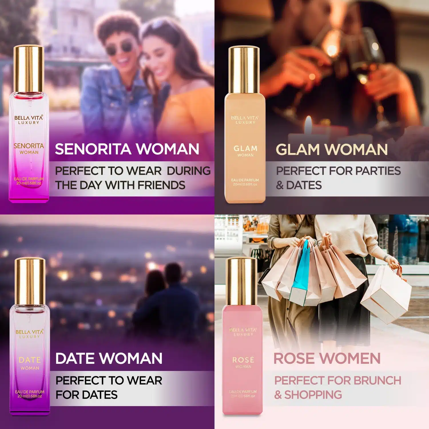 Bella Vita Luxury Woman Eau De Parfum Gift Set 4x20 ml for Women with Date, Senorita, Glam, Rose Perfume Floral, Fruity Long Lasting EDP Fragrance Scent - Image 8