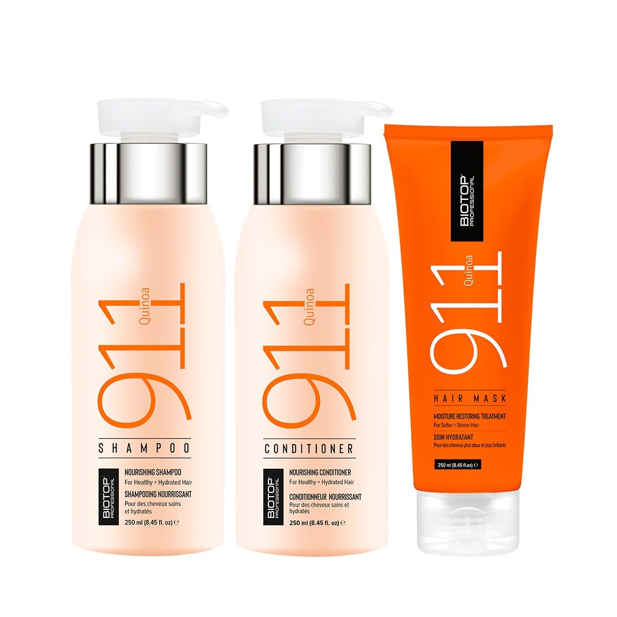 Biotop Professional 911 Nourishing Shampoo + Nourishing Conditioner + Moisture Restoring Treatment Hair Mask 250Ml Each Quinoa Unisex Combo Pack