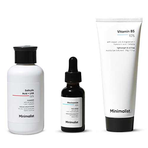 Minimalist Oily Skincare Kit, Routine Kit For Unisex, Face Wash, Serum & Moisturizer Combo, 180g