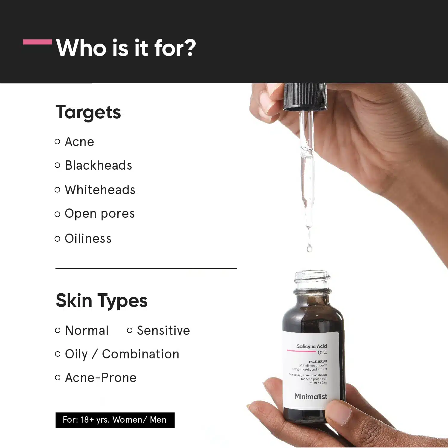 Minimalist 02% Salicylic Acid Serum For Acne, Blackheads & Open Pores 30ml  | Reduces Excess Oil & Bumpy Texture - Image 2