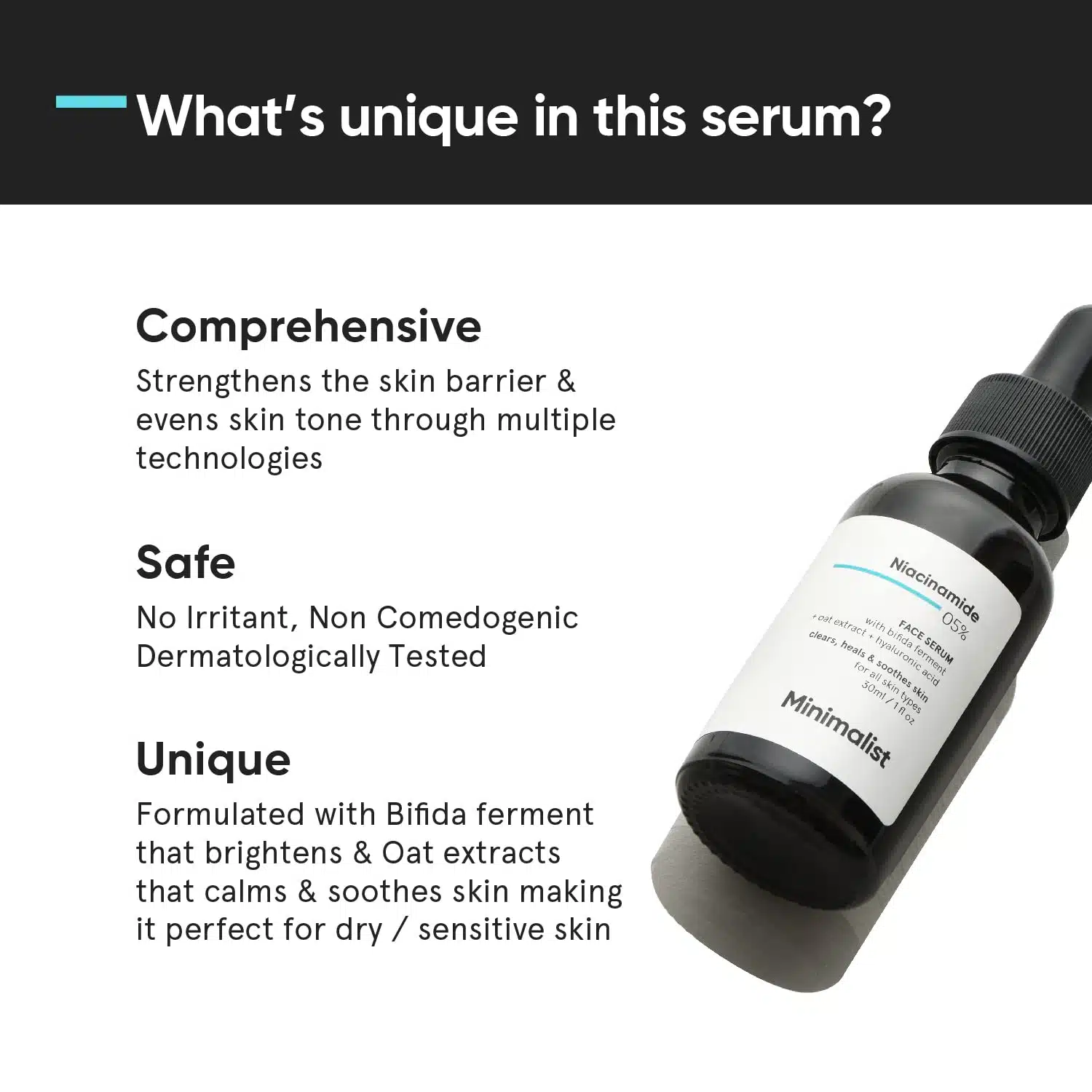 Minimalist 05% Niacinamide Face Serum 30ml for Clear Glowing Skin, Reduces Dullness, Hydrates & Repairs Skin with  Hyaluronic Acid, Day & Night Serum - Image 3