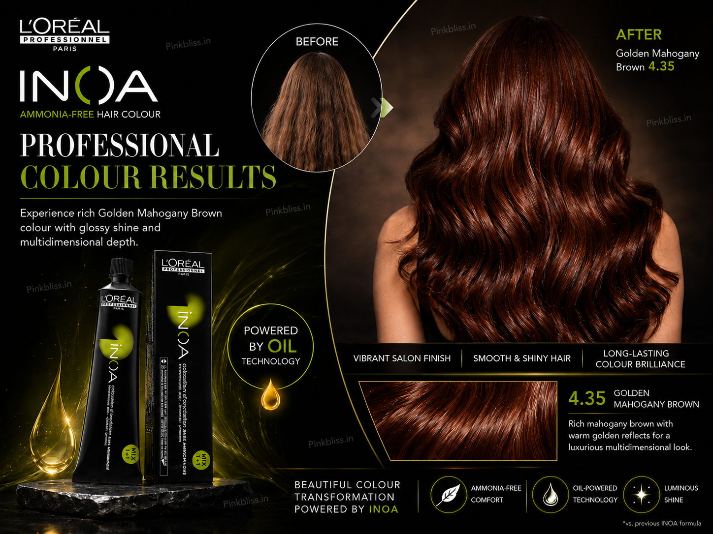 L’Oréal Professionnel Inoa 4.35 (Golden Mahogany Brown) Ammonia Free Hair Colour