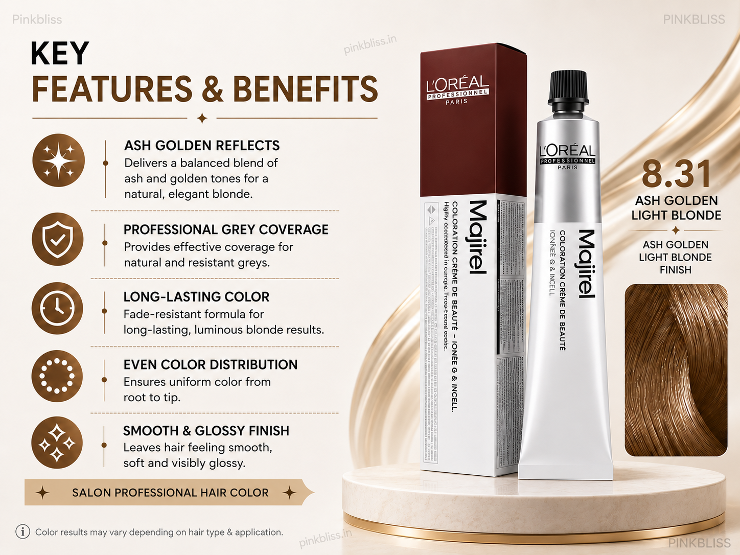 L’Oréal Professionnel Majirel – 8.31 (Ash Golden Light Blonde)