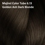 L'Oréal Majirel 6.13 Golden Ash Dark Blonde hair color for neutralized warm tones and natural shine