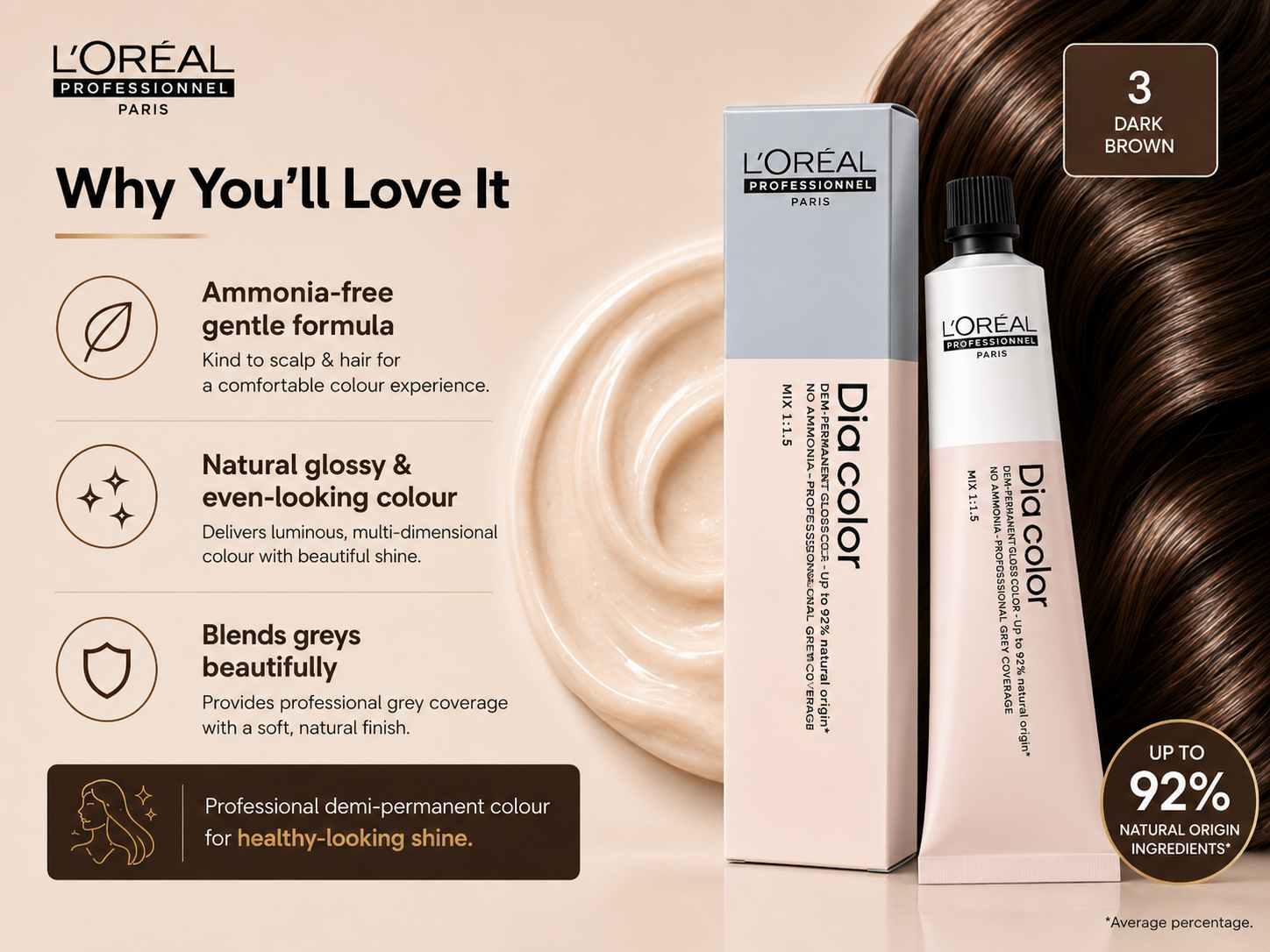 L’oreal Professionnel Dia Color Ammonia Free Colour 3 Dark Brown (60ml)