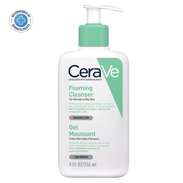 CeraVe Foaming Cleanser For Normal To Oily Skin 236ml Dermatologist-Developed Facewash | Non-Comedogenic And Fragrance-Free Cleansers For Acne-Prone Skin