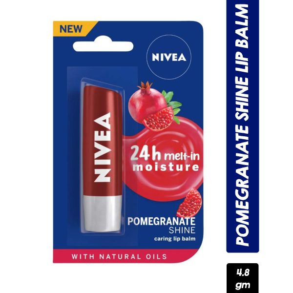 NIVEA Lip Balm, Pomegranate Shine, 24h Moisture with Natural Oils, Red Shine & Pomegrenate Aroma (4.8gm)