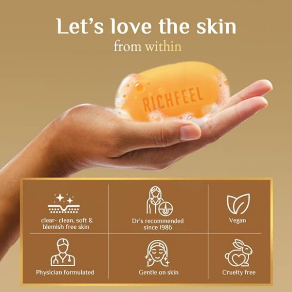 Richfeel Calendula Anti-Acne Soap | For Skin prone to Acne & Blemishes | Physician Formulated | Helps Calm & Replenish Skin | 80g (Pack of 4)