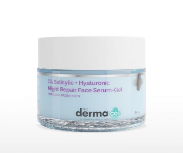 The Derma Co 1% Salicylic + Hyaluronic Night Repair Face Serum-Gel for Acne-Prone Skin - 50g