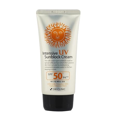 3W Clinic Intensive UV Sunblock Cream SPF50+/PA+++ 70ml 3W Clinic Intensive UV Sunblock Cream, SPF50+ Sunblock Cream, Best Sunblock for Sensitive Skin, PA+++ UV Protection Cream, Daily Use Sunblock, Non-Greasy Sunblock Cream, Hydrating Sunblock for All Skin Types, Broad-Spectrum Sun Protection Cream, Lightweight UV Cream, Anti-Aging Sunblock, Sunscreen with SPF50+ and PA+++,