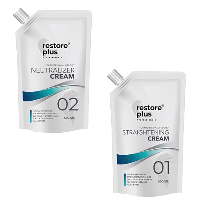 RestorePlus Hair Straightening Cream And Hair Neutralizer Cream 500 GM Each for Glossy And Silky Hairs