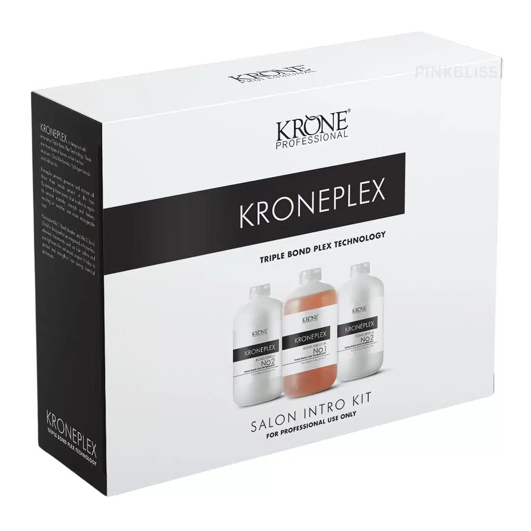 Kroneplex bond repair, professional hair treatment, triple bond plex, salon hair treatment, hair strengthening treatment, hair damage repair, keratin repair treatment, bond-building haircare, salon-quality hair repair, Kroneplex hair kit,Krone Professional bond repair" or "Triple bond plex treatment