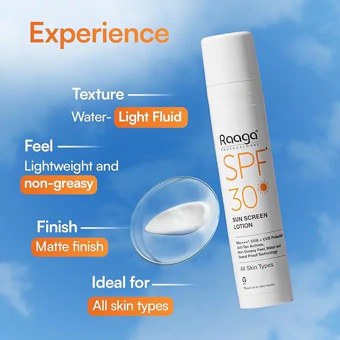 Raaga Professional SPF 30 Sunscreen Lotion | PA++++, UVA + UVB Protection, Anti Tan Activities, Non-Greasy Feel, Water and Sweat Proof Technology (55ml) - Image 5