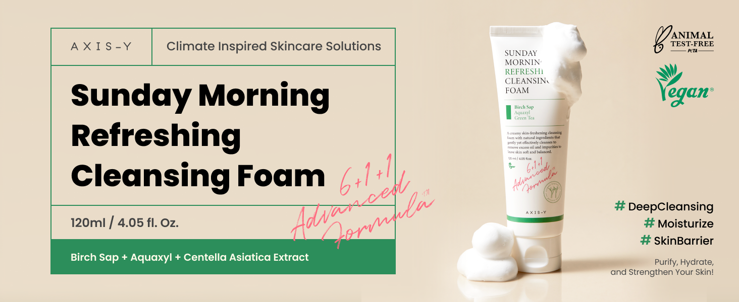 Axis-Y Sunday Morning Refreshing Cleansing Foam 120ml for Deep Hydration and Gentle Cleansing