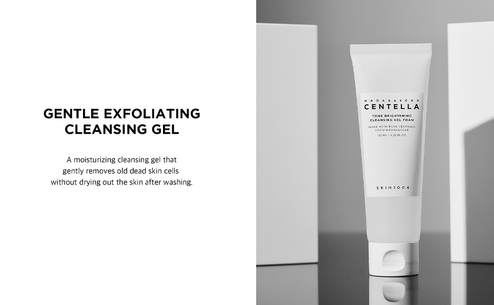 SKIN1004 Centella Tone Brightening Cleansing Gel Foam | Moisturizing & Gentle Exfoliating Cleanser with Niacinamide for Sensitive Skin, 125ml