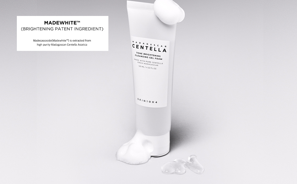 SKIN1004 Centella Tone Brightening Cleansing Gel Foam | Moisturizing & Gentle Exfoliating Cleanser with Niacinamide for Sensitive Skin, 125ml