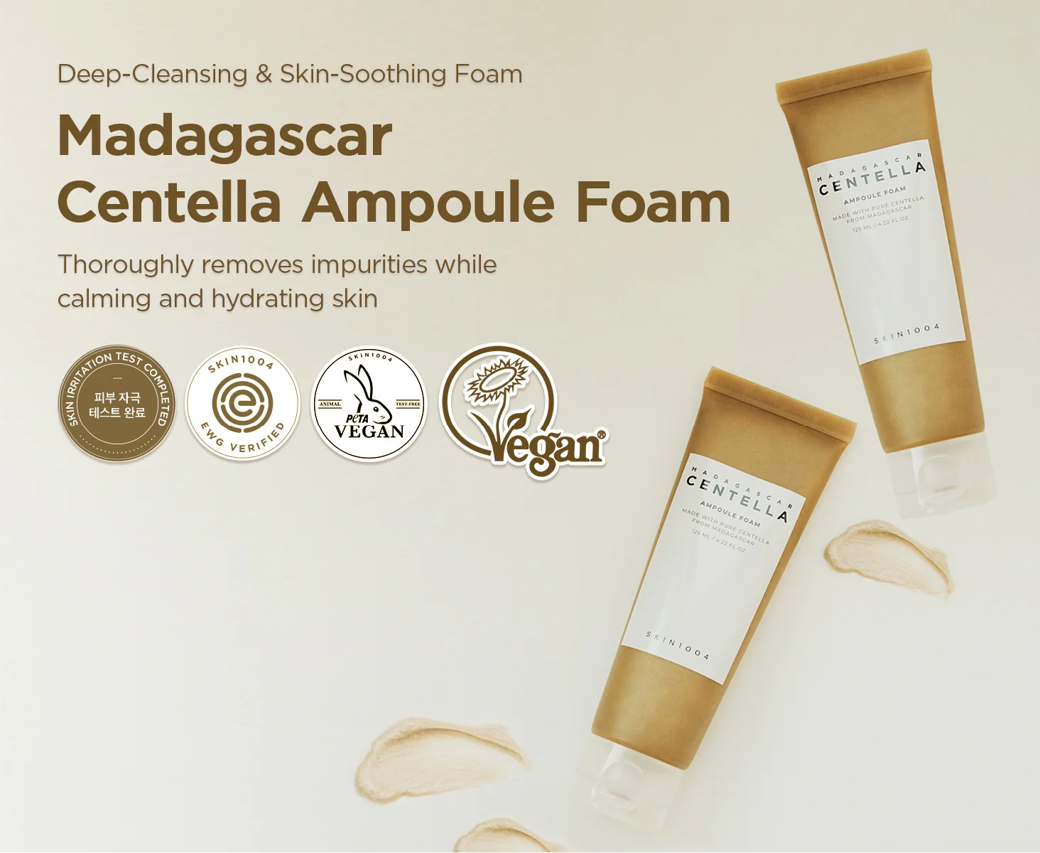 SKIN1004 Madagascar Centella Ampoule Foam, 125ml Korean Face Cleanser & Makeup Remover with Centella Asiatica, Gentle Daily Cleanser for Soft Skin, Korean Skin Care